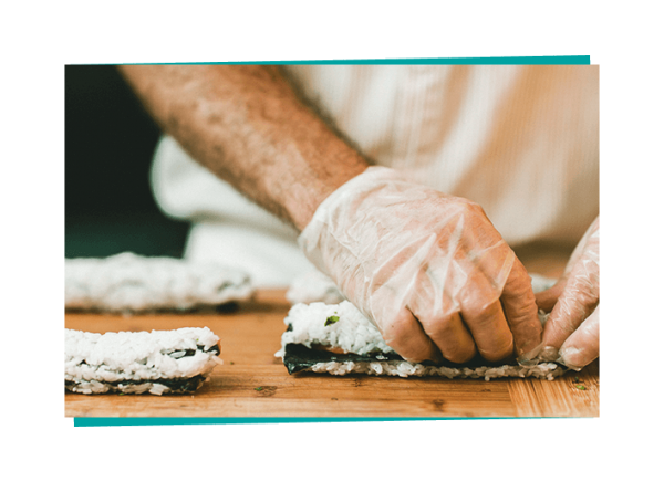 Employee making sushi