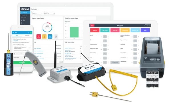 Zenput on desktop, tablet, mobile, sensors, gateway, temperature probe