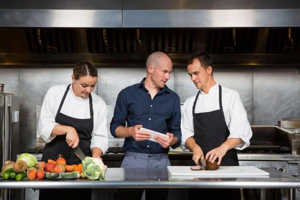 Restaurant team prepping food