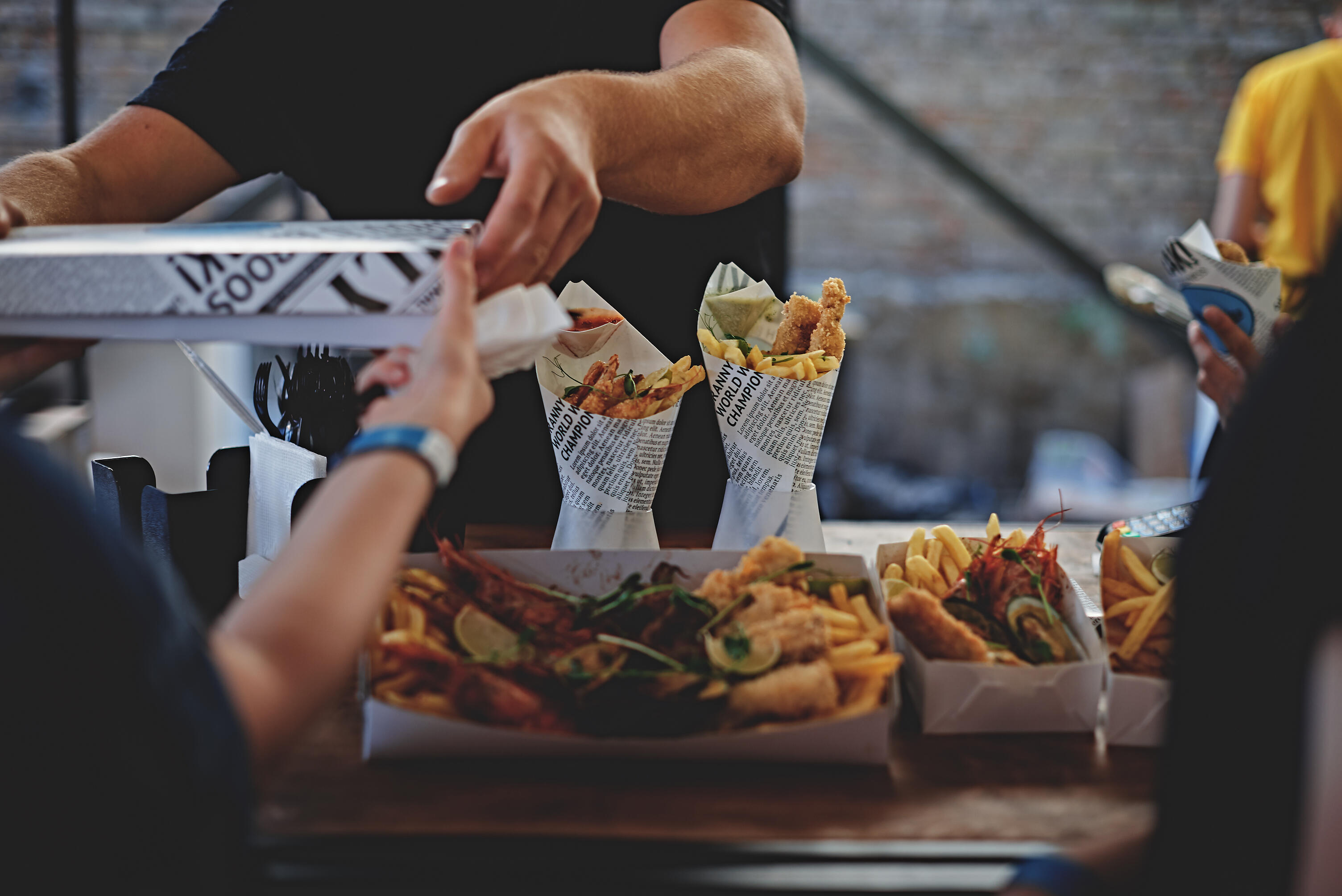 Preparing and serving food over a counter