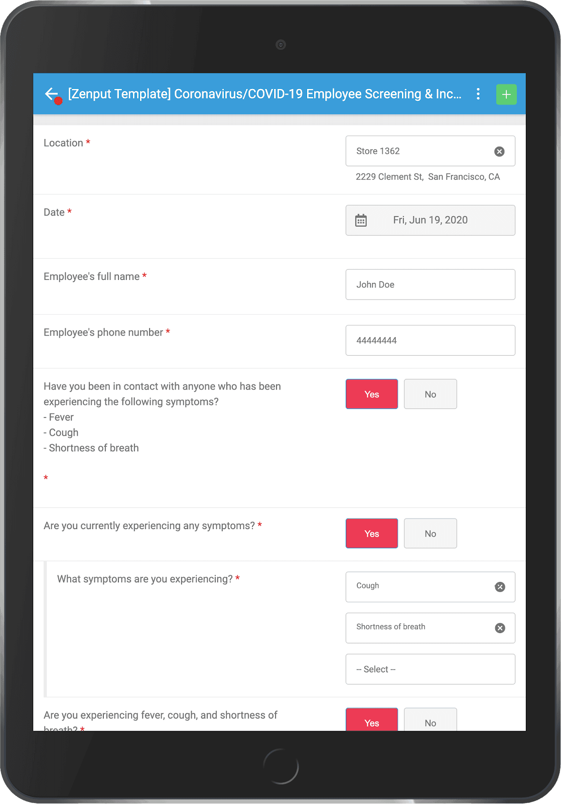 Zenput example checklist