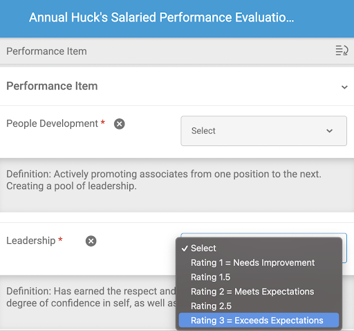 Using Zenput for performance evaluations