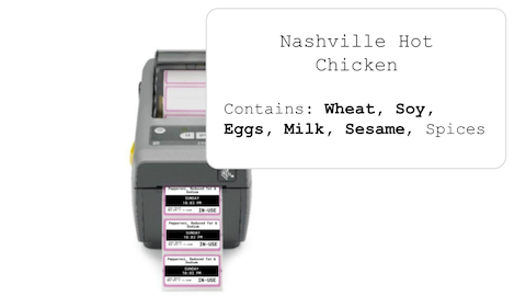 preview of a label with allergen information printed on it