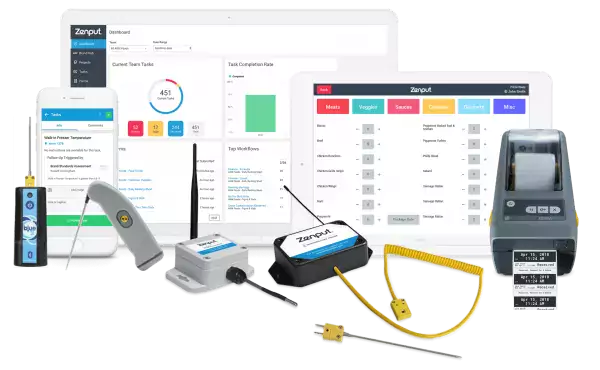 Zenput on desktop, tablet, mobile, sensors, gateway, temperature probe