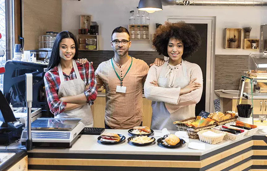 group of restaurant workers standing